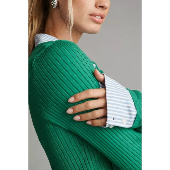 Anthropologie Maeve Green Layered Ribbed Cardigan Sweater XS - Picture 4 of 10